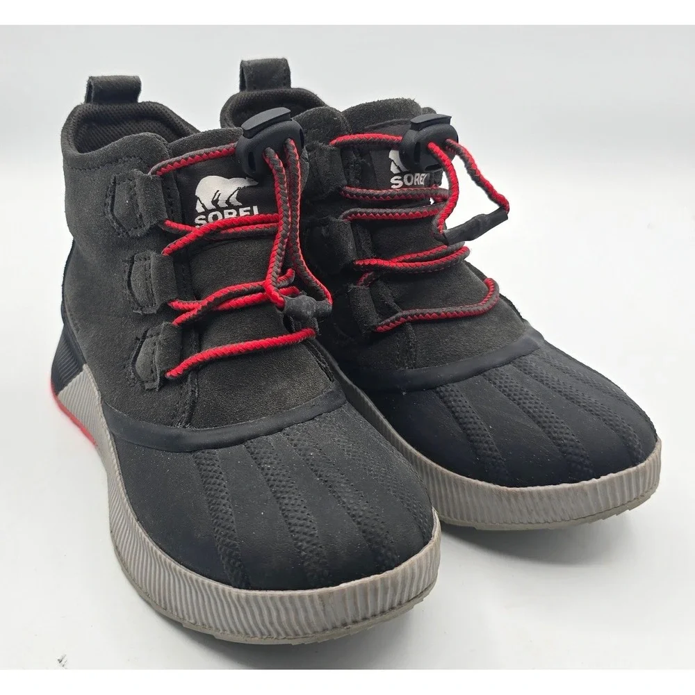 Sorel Out N About Classic Kids Waterproof Winter Rain Boots Black Red Youth 2